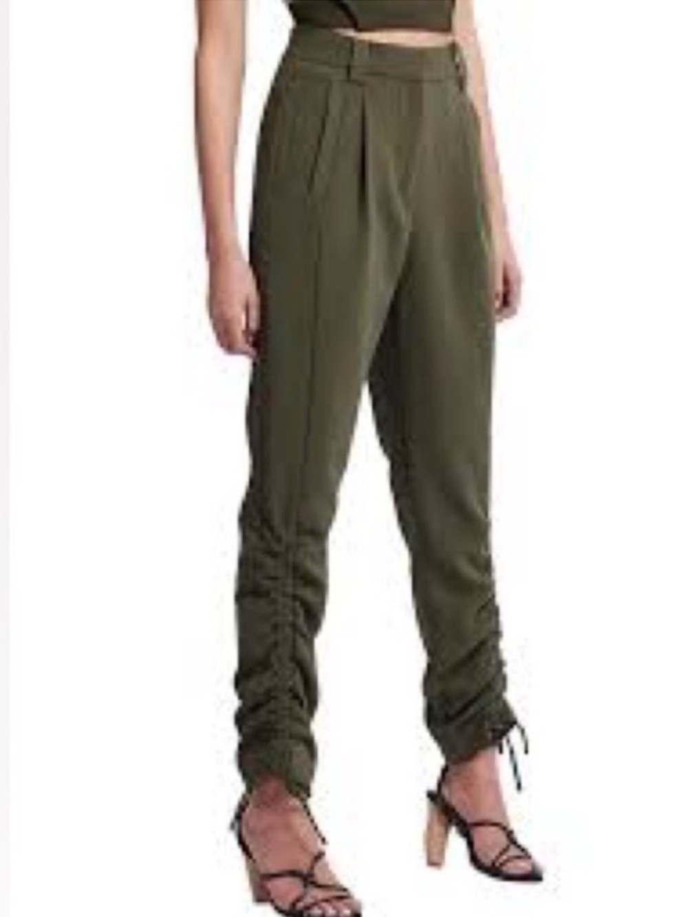 AJE Impermanence Interlace Pants In Olive/Army Sz 4 = XXS Like New Tie Detail